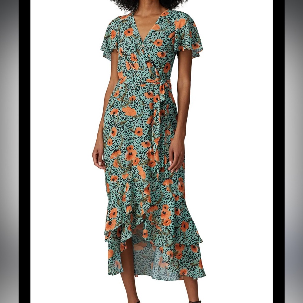 Rachel Roy Floral Wrap Dress in Orange and Green Size 0
